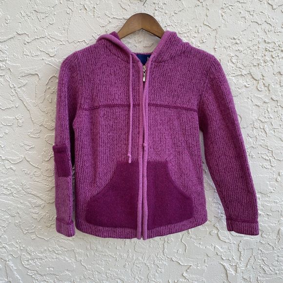 NUA S Wool Silk Sweater Cardigan Purple Full Zip Hooded Jacket Vintage Carriage - Picture 1 of 5